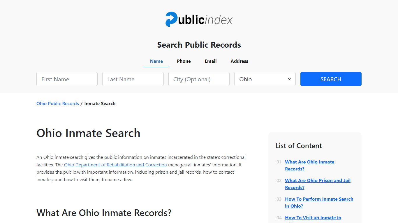 Ohio Inmate Search and Jail Records - ThePublicIndex